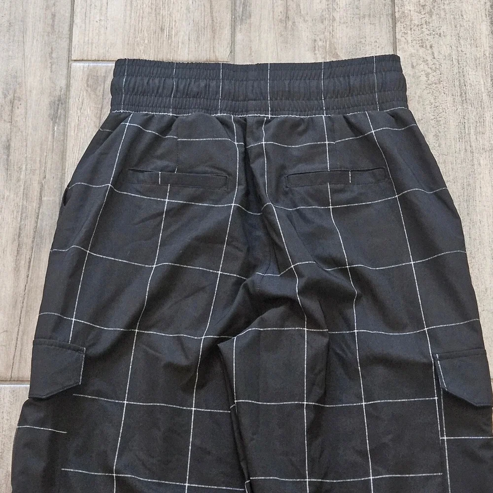 Albion Audrey Cargo Trouser Size‎ XS Black Windowpane Grid Wide Leg High Rise